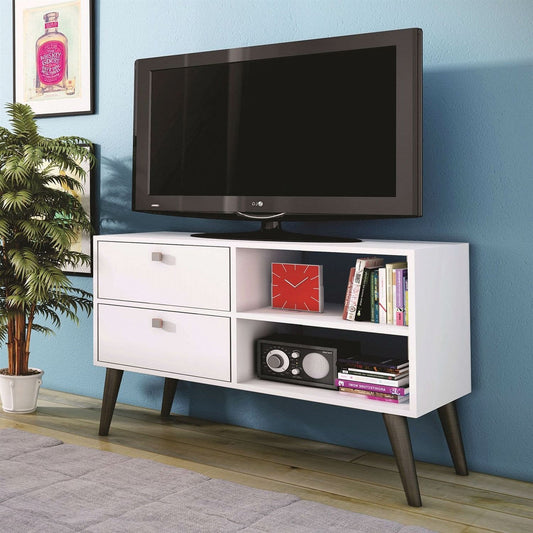 White Grey Wood Modern Classic Mid-Century Style TV Stand Entertainment Center-0