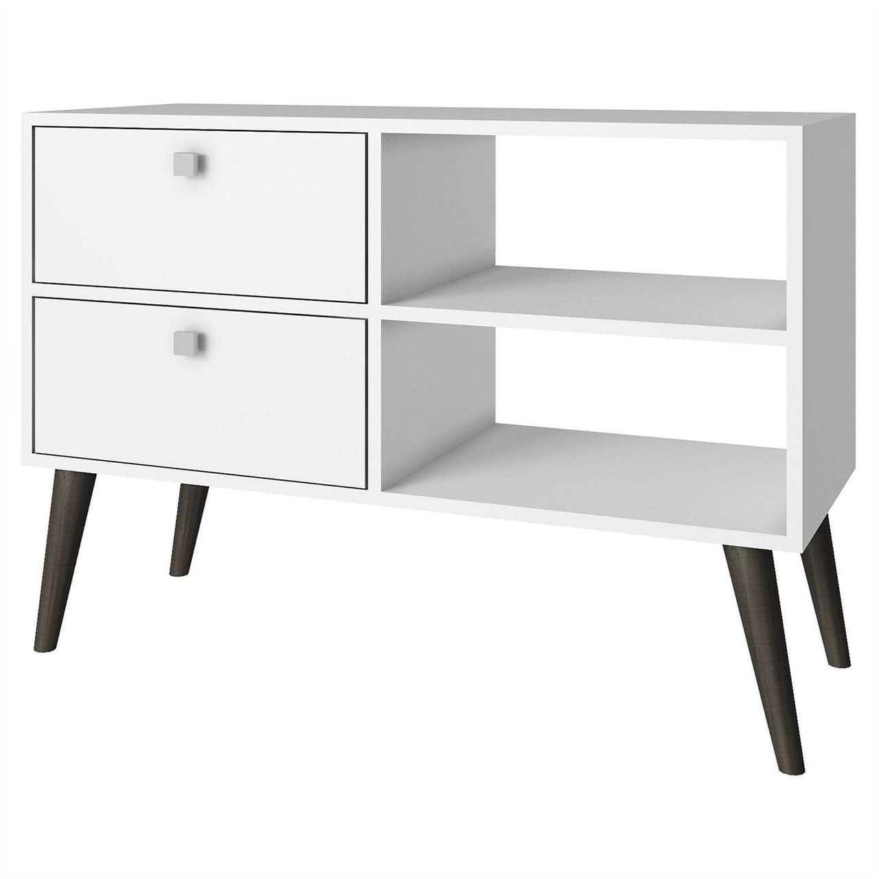 White Grey Wood Modern Classic Mid-Century Style TV Stand Entertainment Center-1