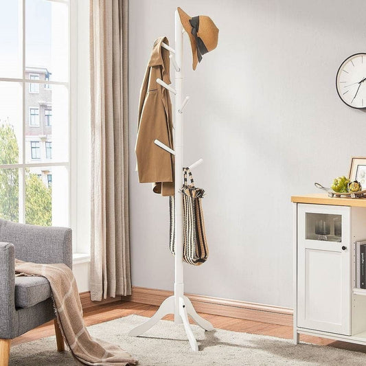Modern Solid Wood Coat Rack in White Finish with 8 Hooks-0