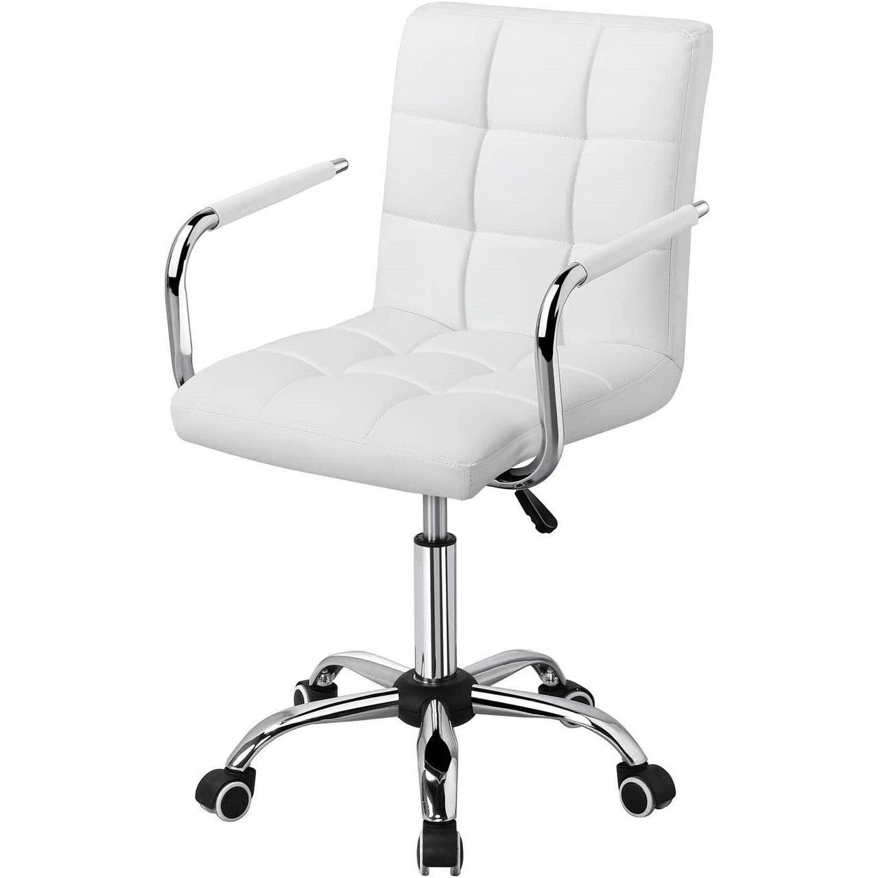 White Modern Faux Leather Mid-Back Swivel Office Chair with Armrests and Wheels-2
