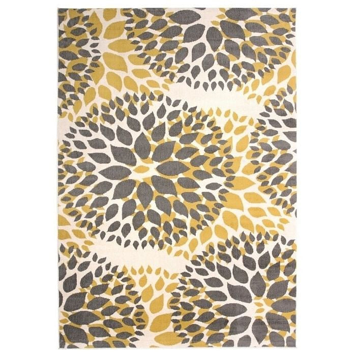 3'1" x 5' Grey Yellow Floral Woven Stain Resistant Polypropylene Area Rug-2