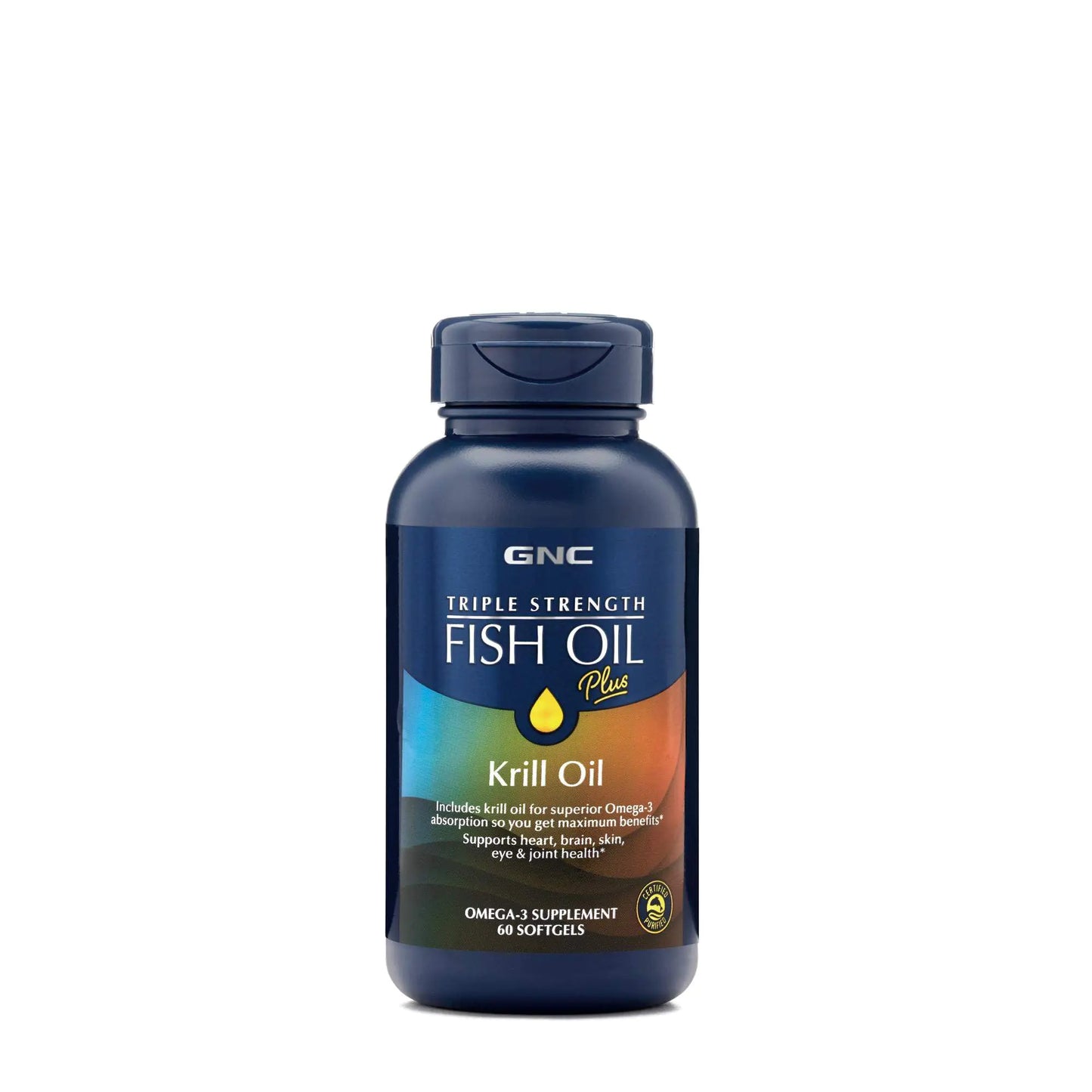 GNC Triple Strength Fish Oil Plus Krill Oil | Includes Krill Oil for Superior Omega-3 Absorption Supports Heart Brain Skin Eye and Joint Health | 60 Softgels