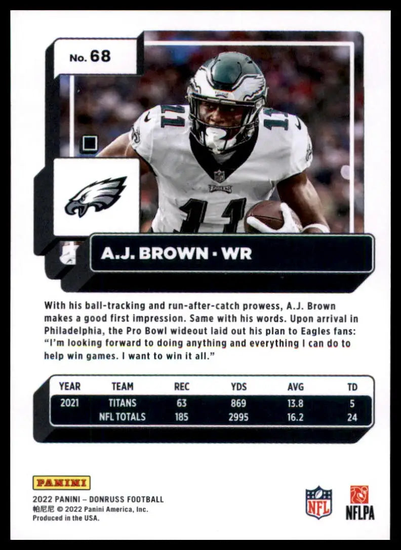 A.J. Brown football card from 2022 Donruss series featuring Philadelphia Eagles player