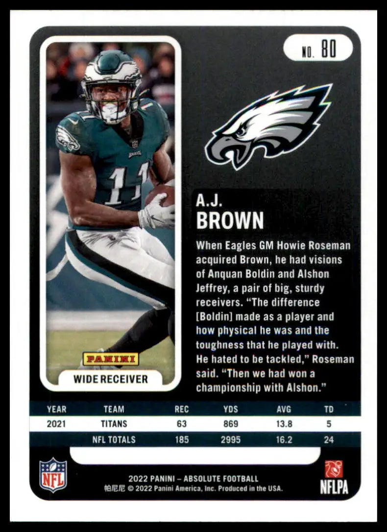 A.J. Brown football card from Panini Absolute 2022 Panini Absolute Retail Philadelphia Eagles