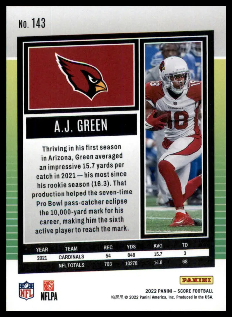 A.J. Green football card from 2022 Score series featuring Arizona Cardinals player