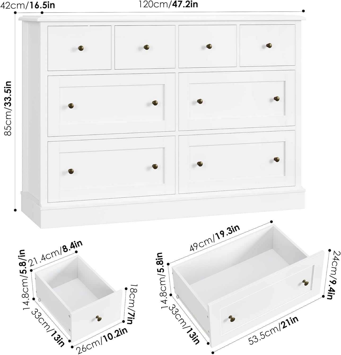 White Dresser with 8 Deep Drawers-1