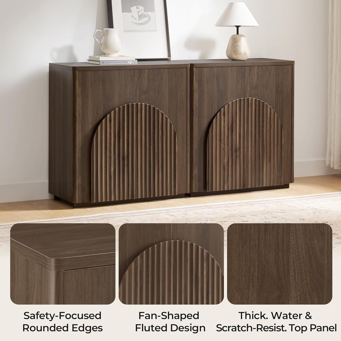 Walnut Sideboard Buffet Cabinet With Generous Storage-4