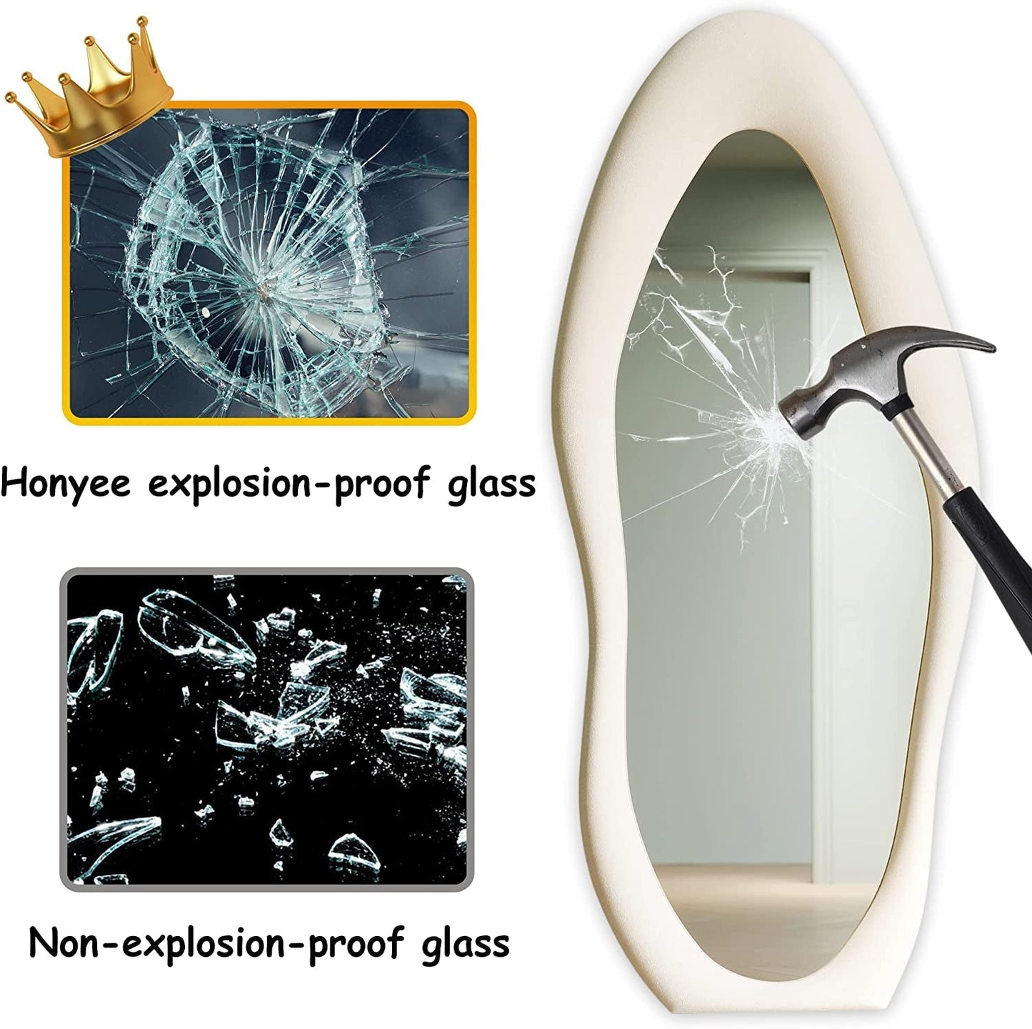 Full Length Mirror, 63 X 24 Wall Mirror, Flannel Wrapped Wooden Frame Full Body Mirror, Irregular Wavy Mirror Hanging or Leaning against Wall for Cloakroom/Bedroom/Living Room, White-1