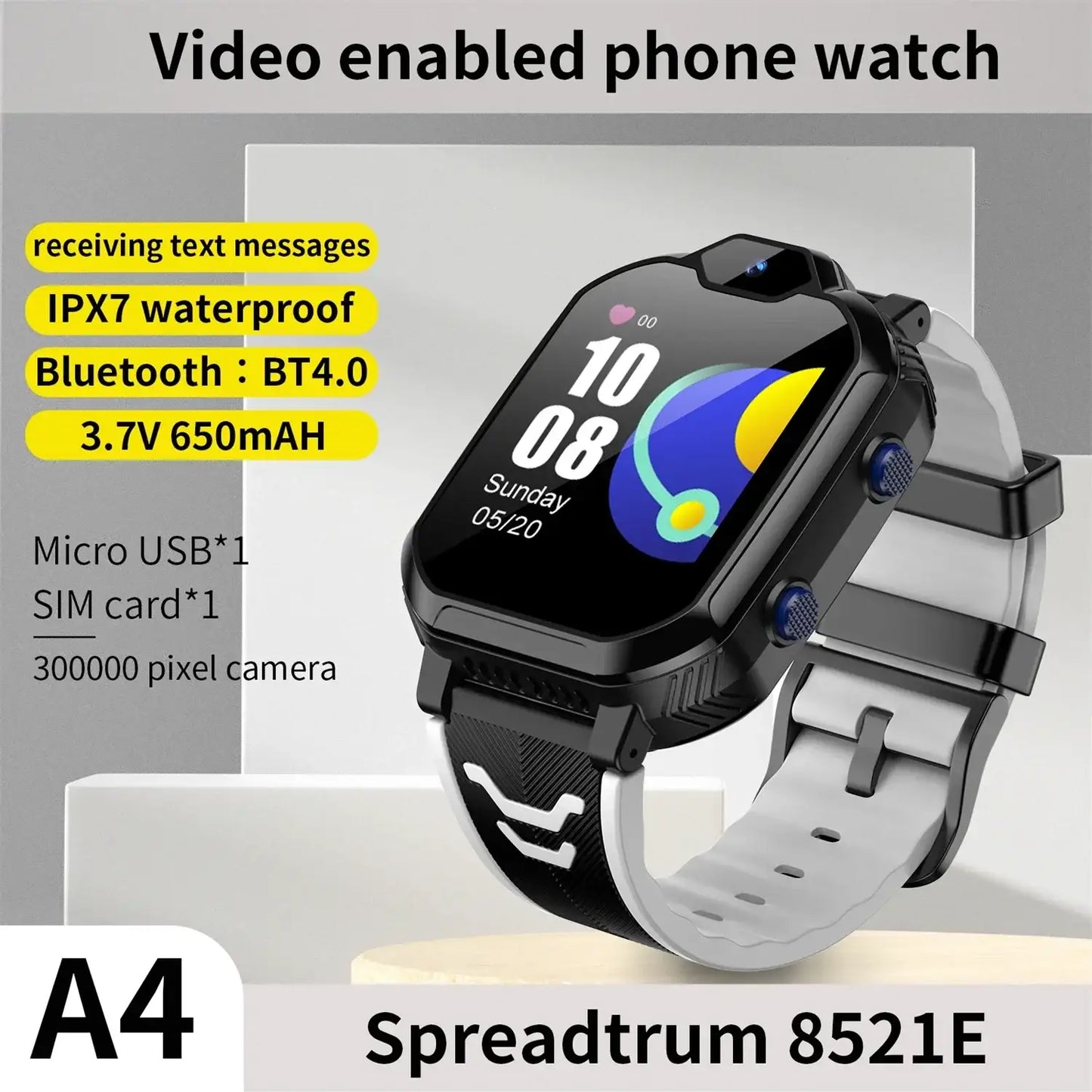 A4 Smartwatch with 4G calls GPS, sleep monitoring, waterproof IPX7, camera, Bluetooth
