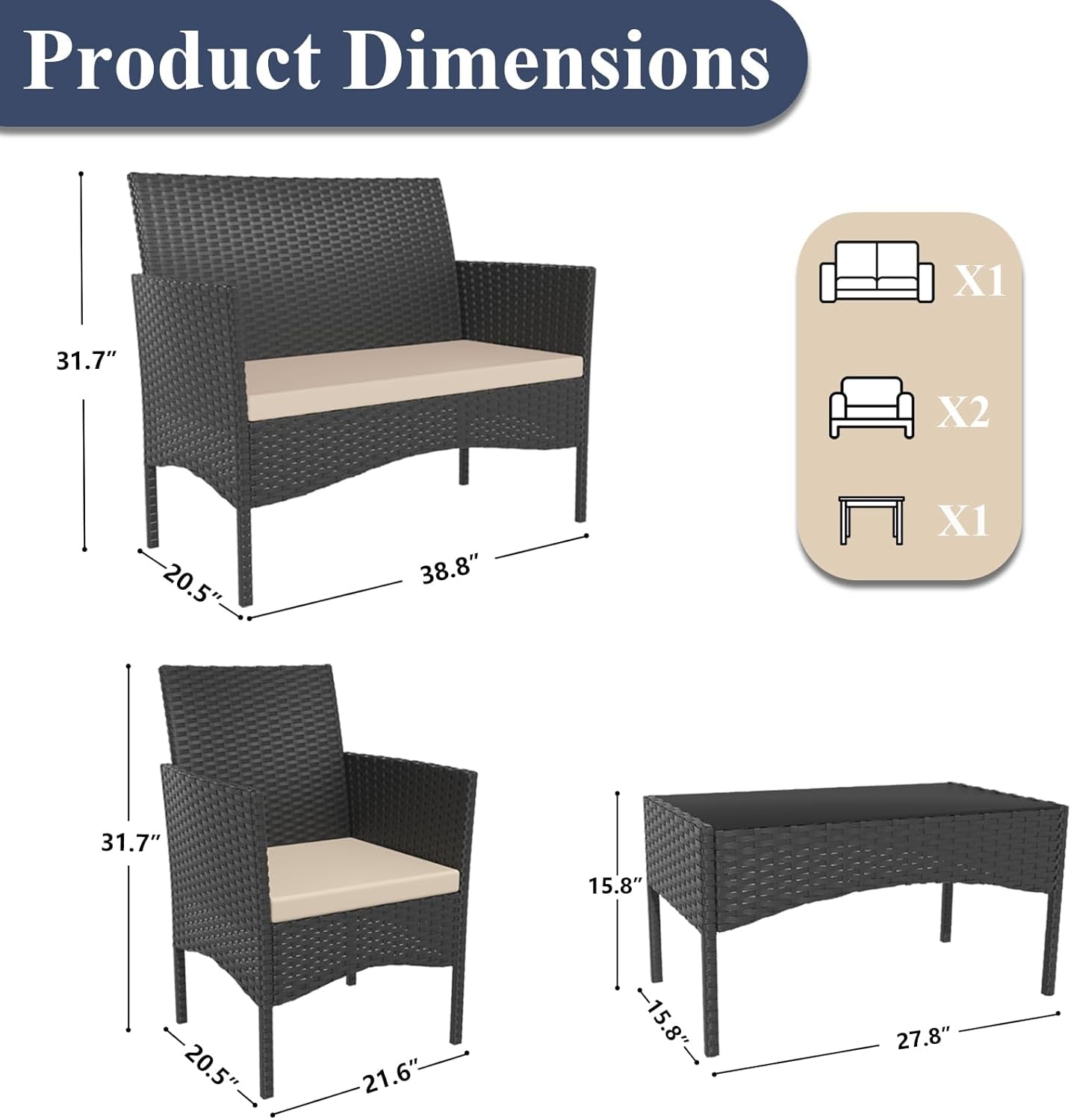Stylish Four Piece Outdoor Rattan Patio Furniture Set-4