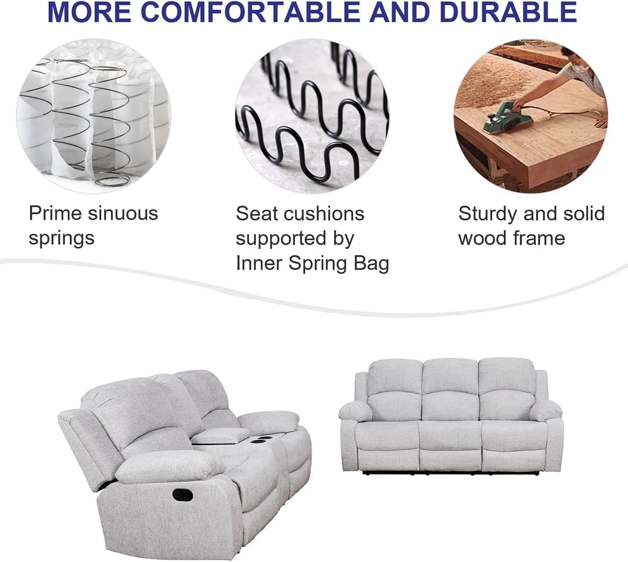 Microfiber Living Room Furniture Set Reclining Sofa Set Loveseat Furniture Sets in Living Room Sofa Recliners (Sofa+Loveseat, Grey)-4