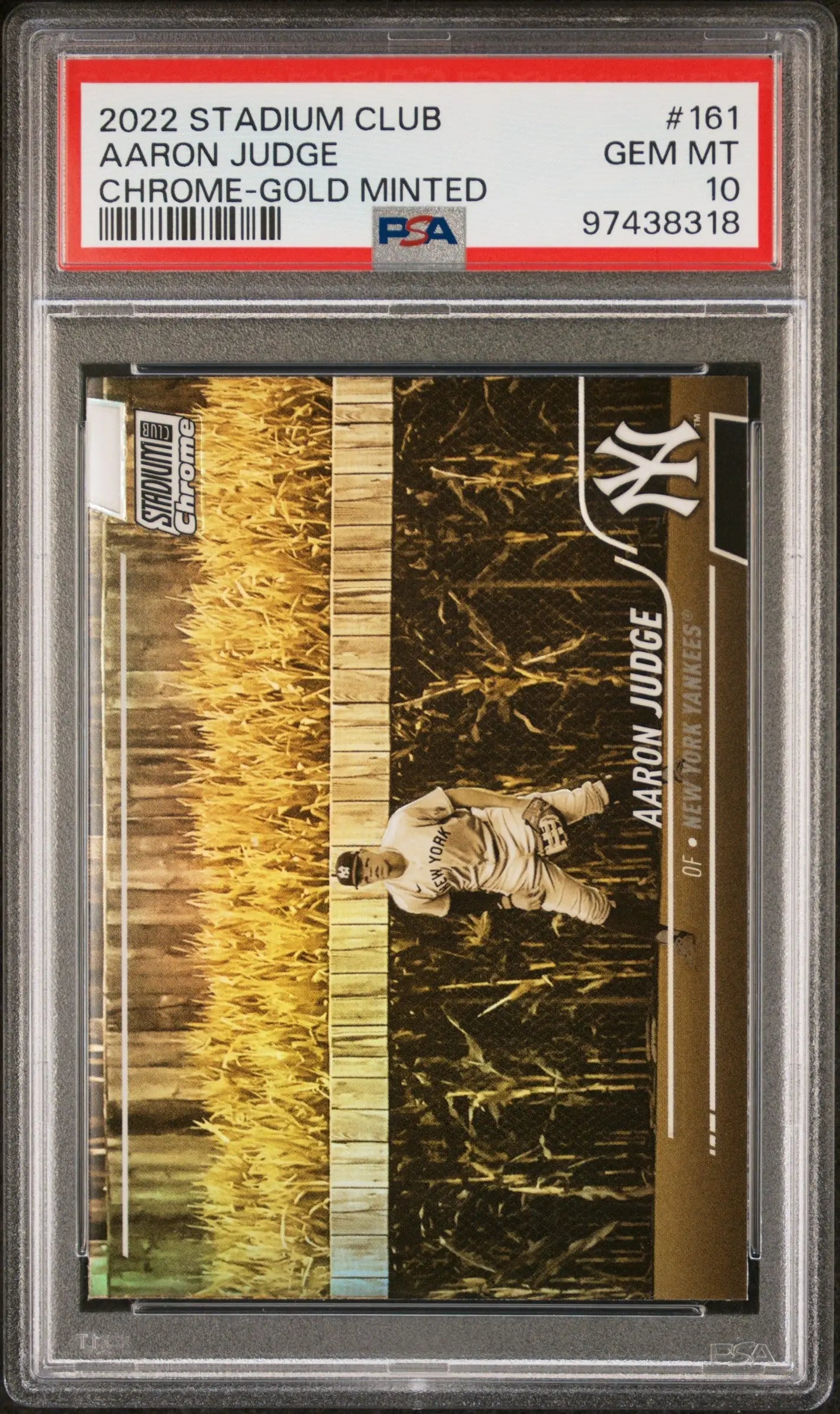 Graded Aaron Judge Baseball Card from Stadium Club Chrome Gold Minted series in PSA 10