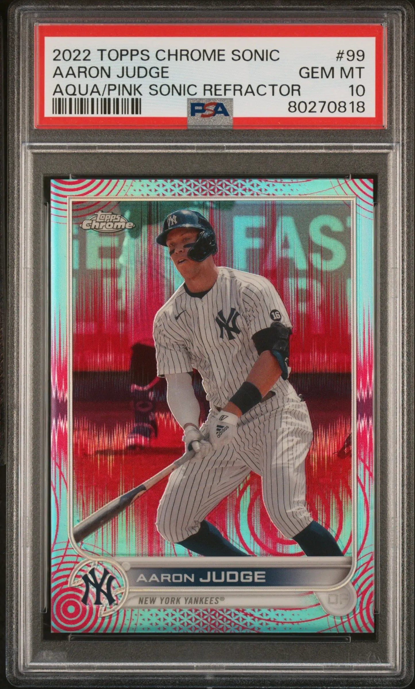 Graded Aaron Judge Baseball Card Topps Chrome Sonic Aqua Pink Refractor PSA 10