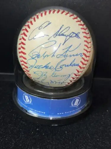 Autographed Aaron Mize Reese Bera HOF Multi Signed Auto Ball Baseball in display case
