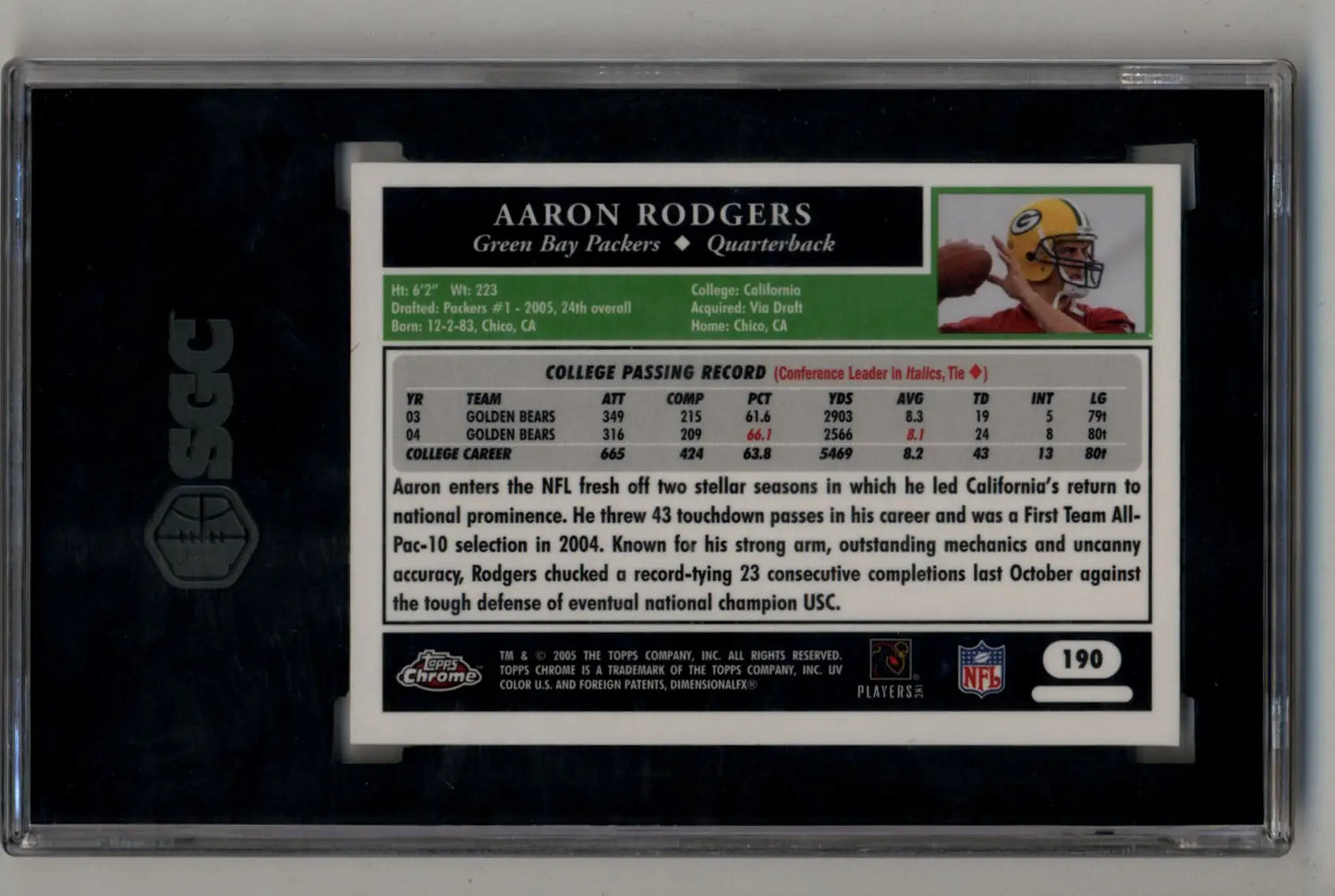 Aaron Rodgers 2005 Topps Chrome #190 SGC 9 Mint - Singles