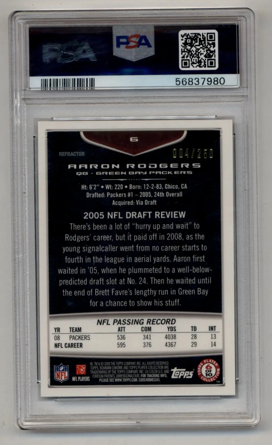 Aaron Rodgers 2009 Bowman Chrome Xfractor #6 PSA 10 Gem Mint - Singles