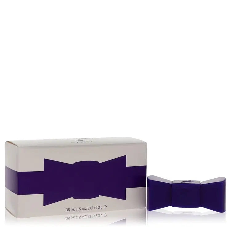 White rectangular aerie solid perfume box with purple bow and small bow-shaped accessory