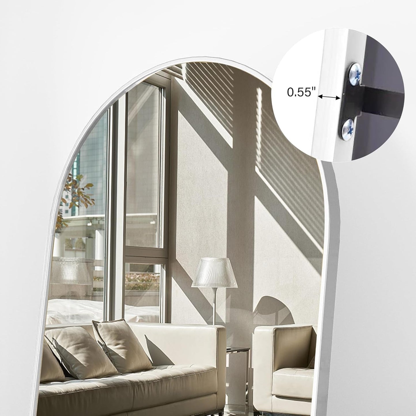 76"X34" Arch Full Length Mirror, Floor Length Hanging or Leaning, Body Mirror with Stand or Wall Mounted, Arched-Top Aluminum Frame for Bedroom (White)-4