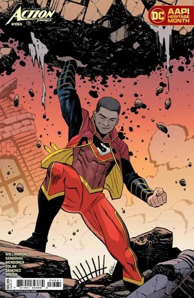 Superhero in red and yellow costume on Action Comics #1065 Aapi Month Card Stock Variant