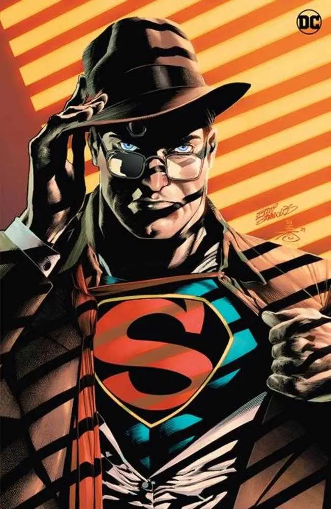 Noir-style Superman in fedora and trench coat on Action Comics #1067 Foil Variant trading cards
