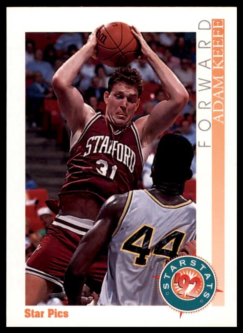 Basketball trading card featuring Adam Keefe from Star Pics 1992 Stanford Cardinal collection