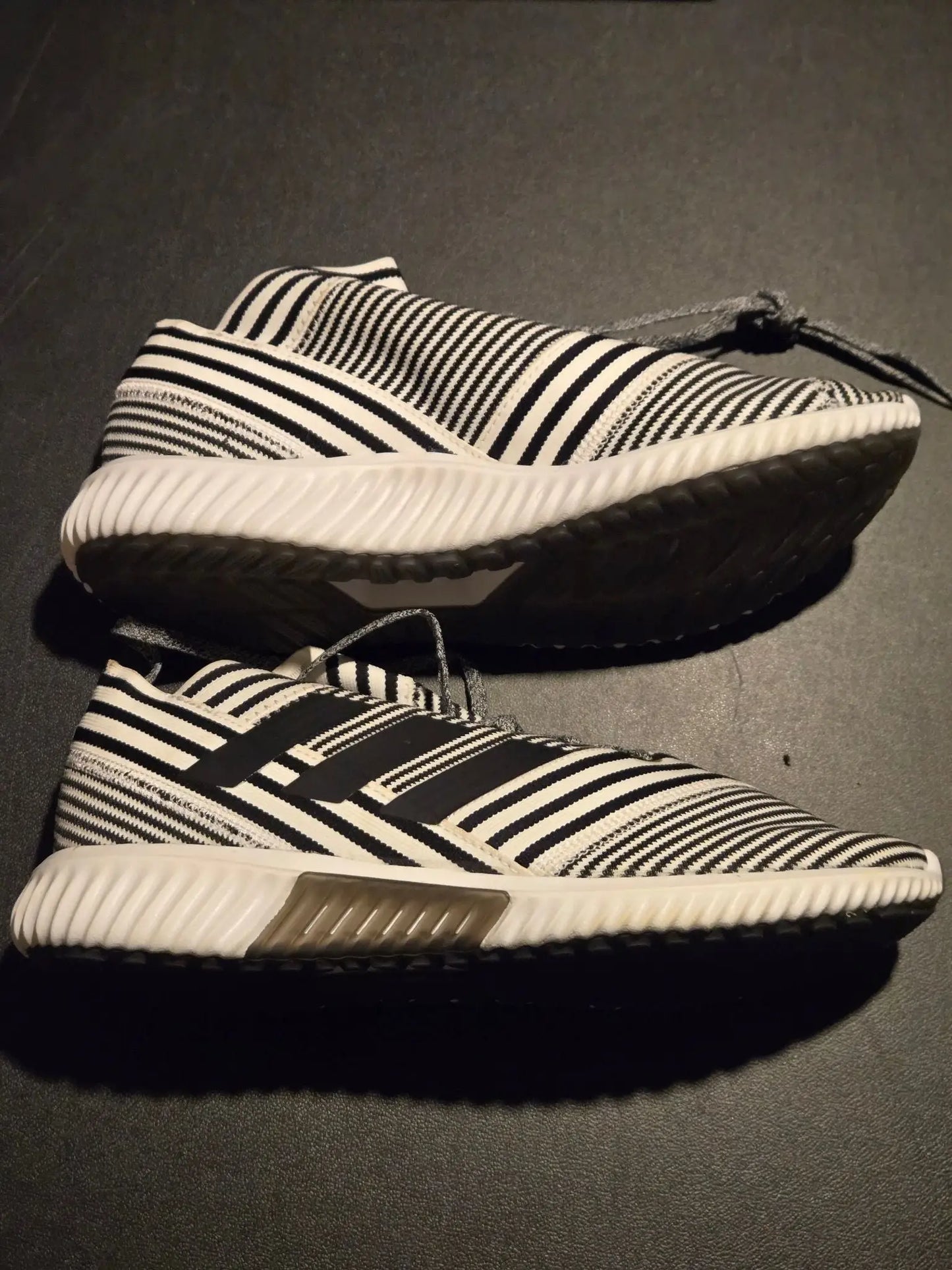 White striped Adidas Sneakers Mens 9 black white striped slip-on athletic shoes