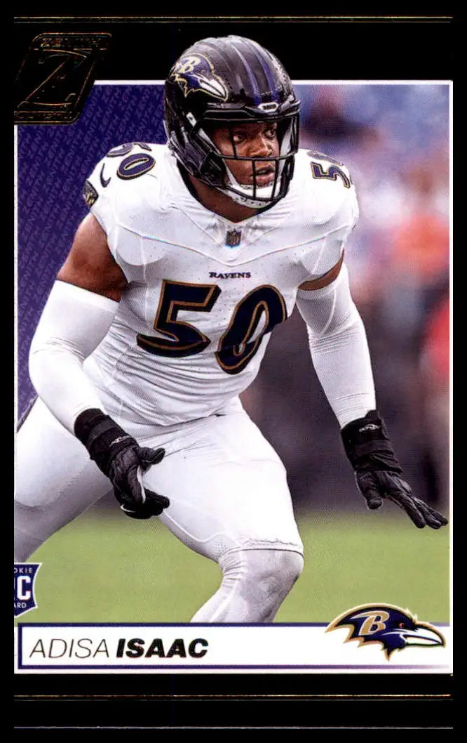 Football trading card of Adisa Isaac from Panini Zenith 2024 Baltimore Ravens product