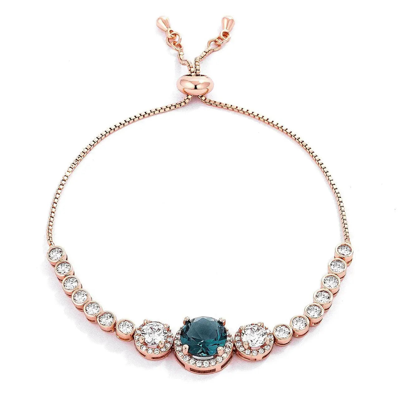 Adjustable Rose Gold Plated Graduated CZ Bolo Style Tennis Bracelet - Bracelets