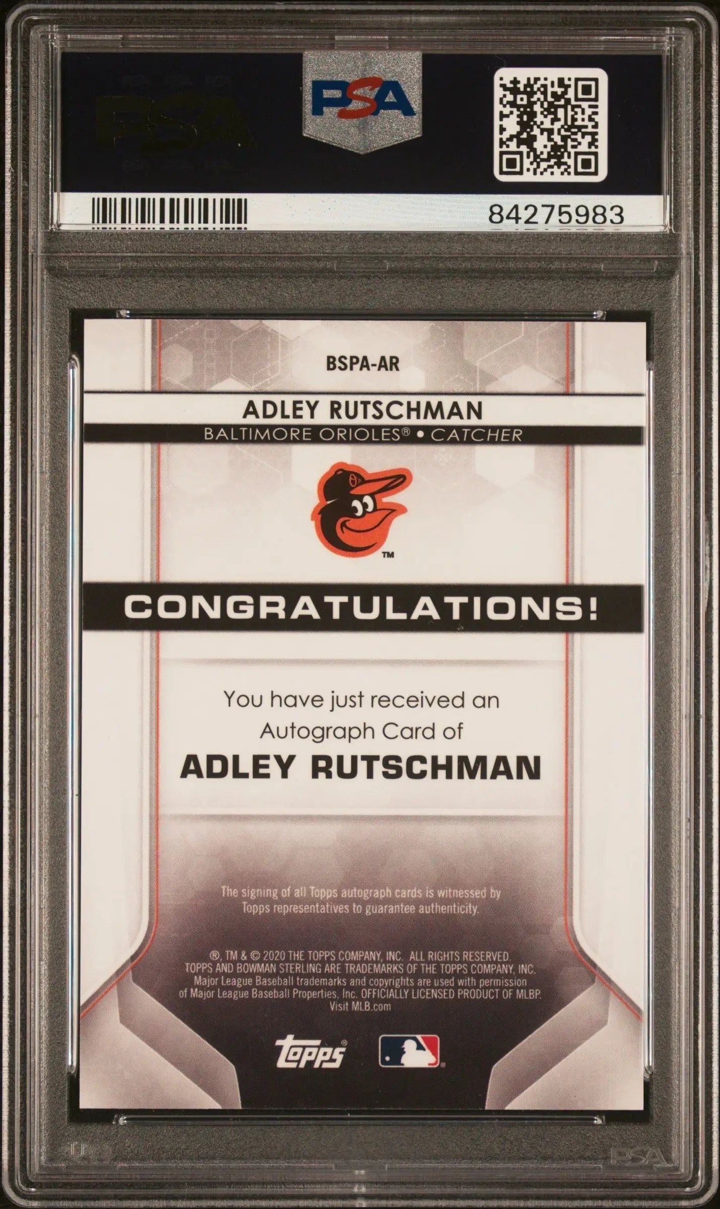Graded Adley Rutschman Bowman Sterling Auto baseball card with autograph redemption