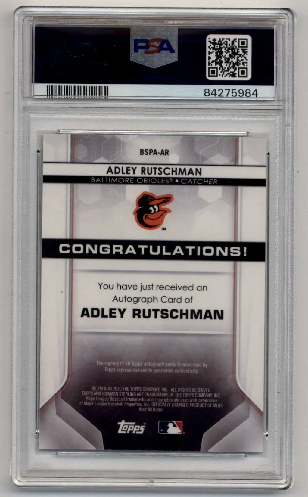 Graded Adley Rutschman Bowman Sterling Prospect Auto PSA 10 Gem Mint baseball card