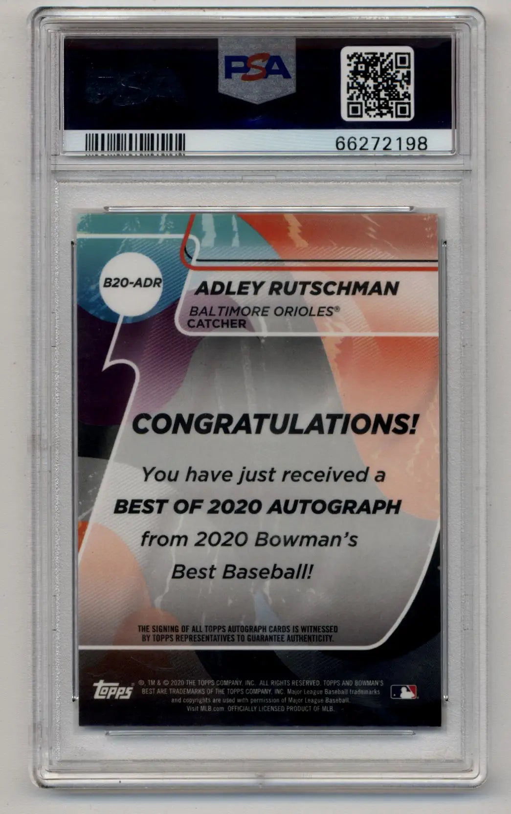 Auto Blue Refractor Adley Rutschman 2020 Bowman’s Best autograph card PSA 10