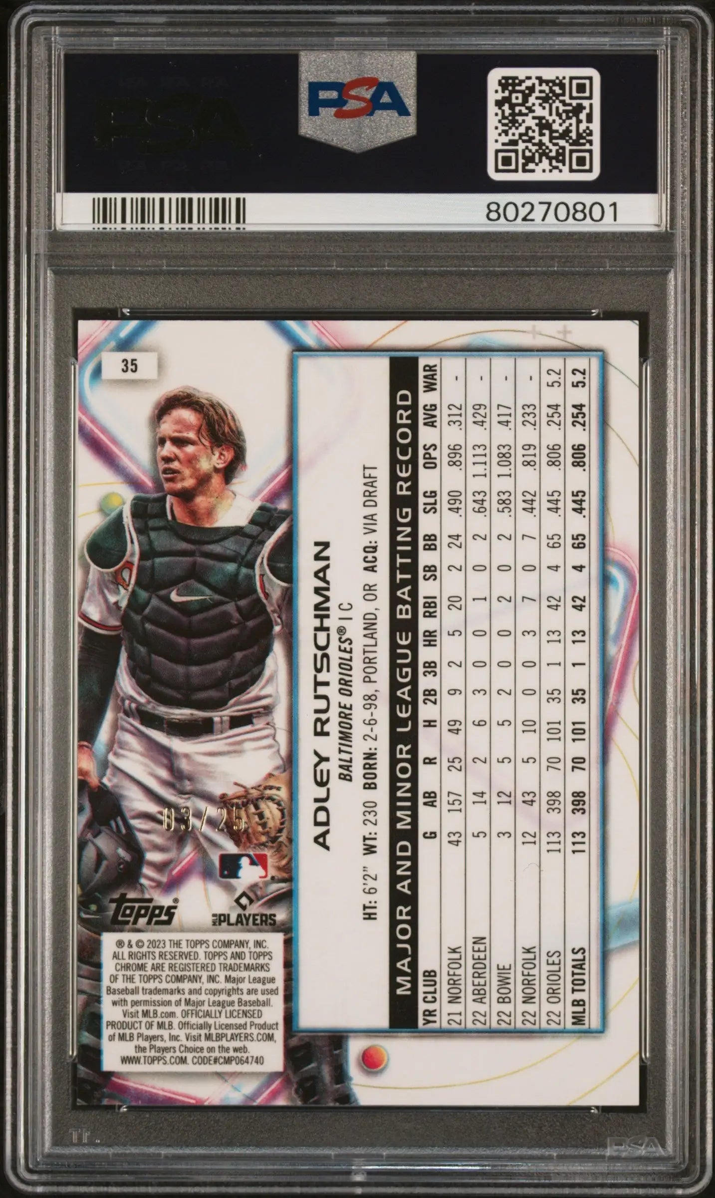 Adley Rutschman 2023 Topps Chrome Cosmic Orange Galactic Refractor baseball card celebration