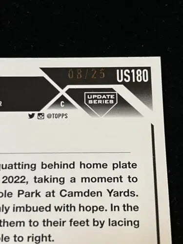 Detail of Adley Rutschman 2023 Topps Update US180 Memorial Day Camo Rookie card