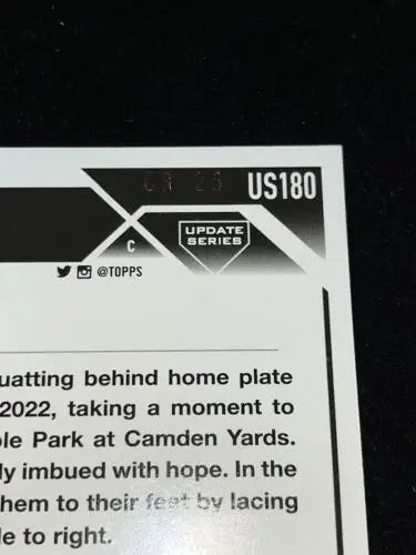 Back of ADLEY RUTSCHMAN 2023 Topps Update US180 Memorial Day Camo Rookie card