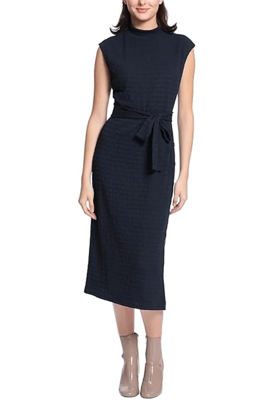 Maggy London Navy Cap Sleeve Midi, w/Buttoned Side Slit