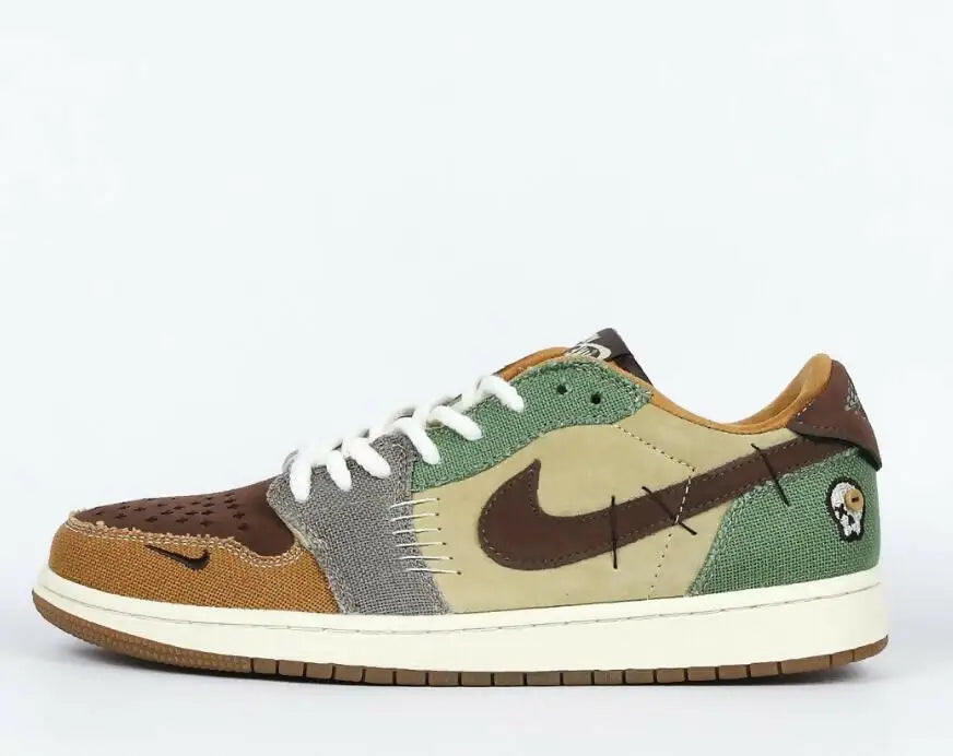 Air Jordan 1 Low Zion Williamson Voodoo sneaker with patchwork design, fast shipping available