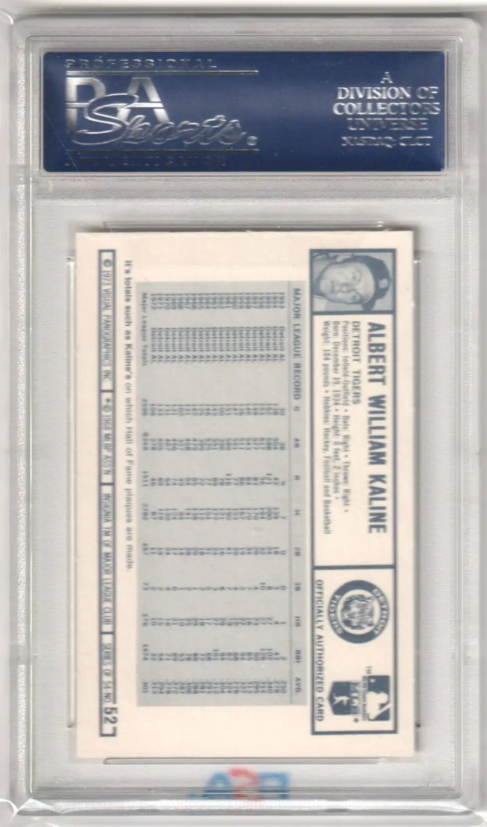 Encased Al Kaline 1973 Kellogg’s Pro Super Stars mint baseball card Columbia Hobby