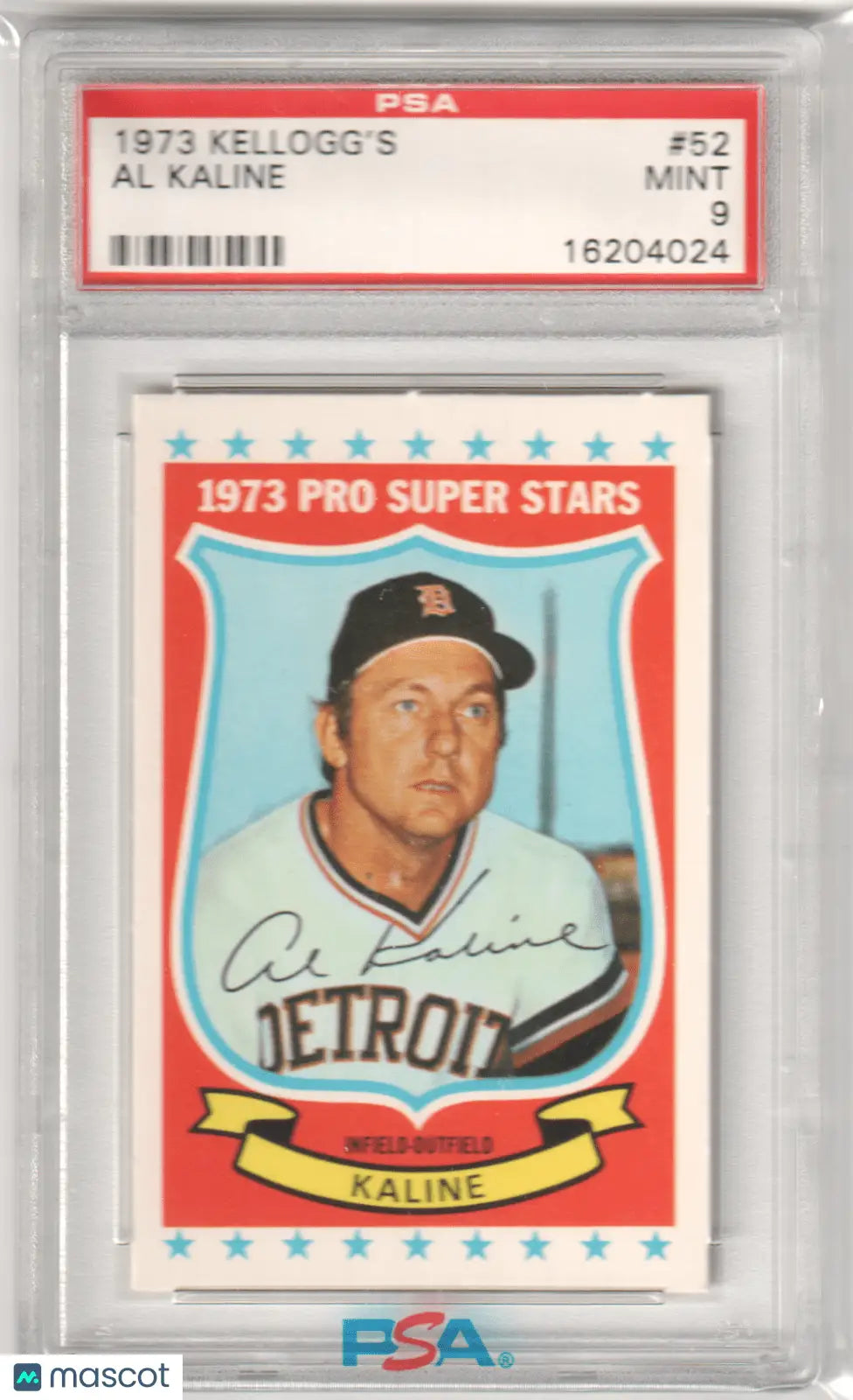 Graded Al Kaline 1973 Kellogg’s Pro Super Stars baseball card PSA 9 Mint Tigers