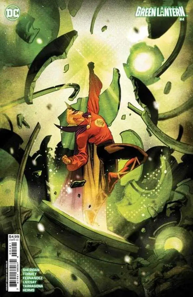 Green Lantern comic cover with red figure and glowing green energy, perfect for trading cards