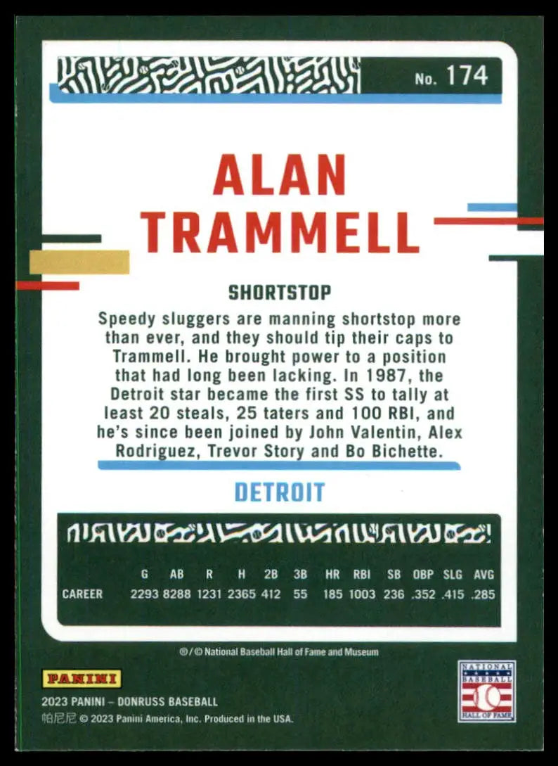 Alan Trammell baseball card from 2023 Donruss #174 Detroit Tigers collection