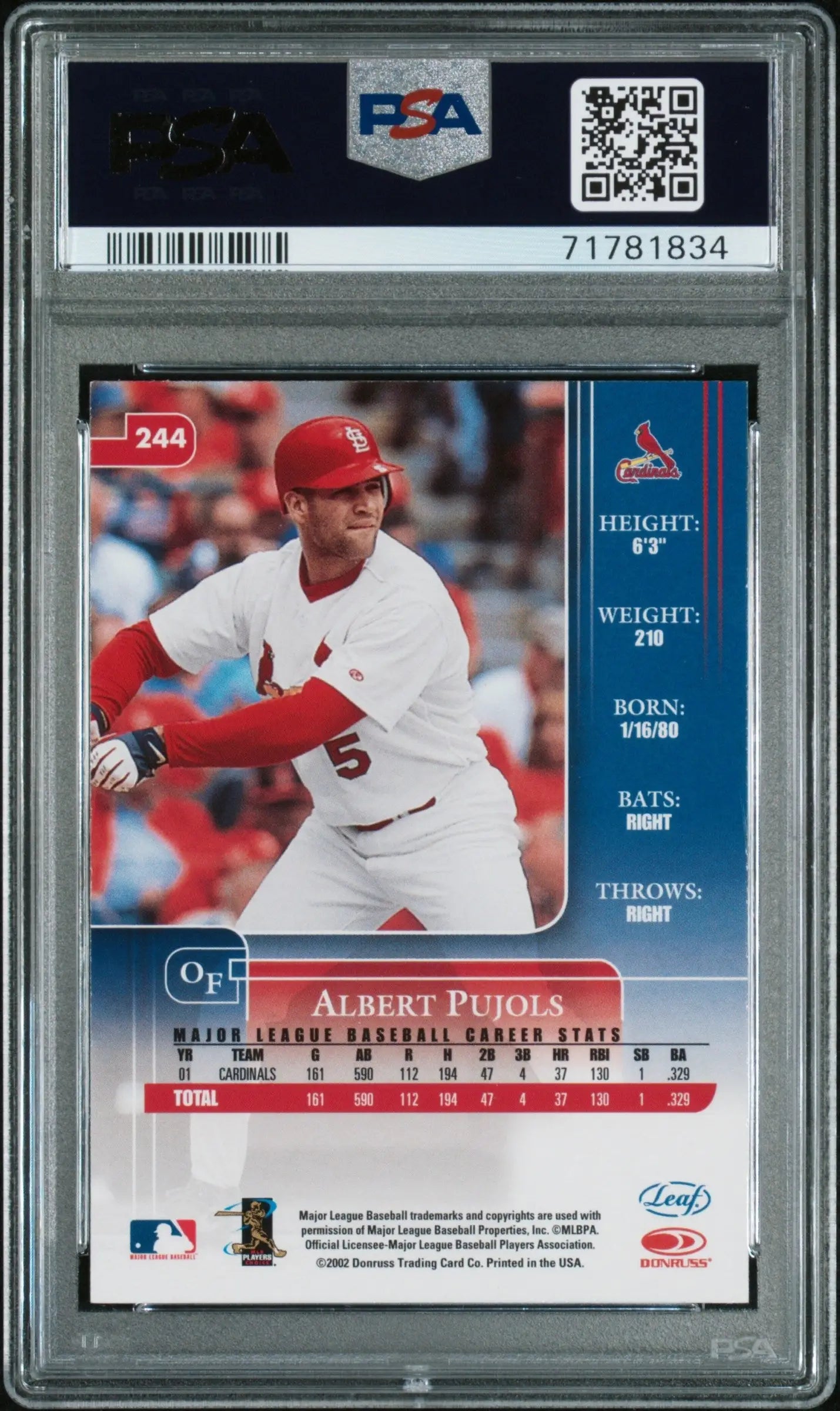 Graded Albert Pujols baseball card from Leaf Rookies series at Columbia Hobby