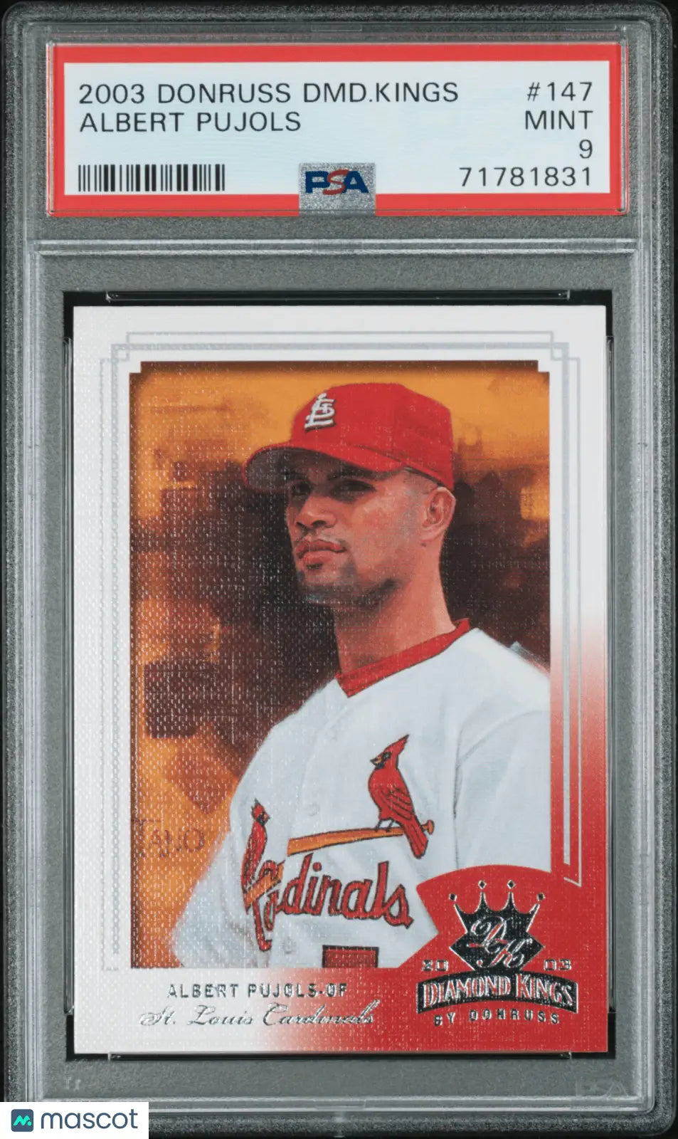 Graded Albert Pujols baseball card from Donruss Diamond Kings collection at Columbia Hobby