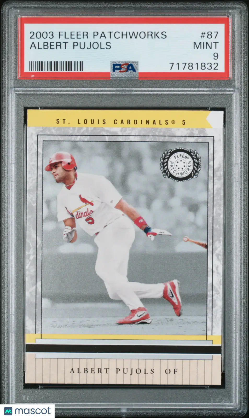 Graded Albert Pujols Fleer Patchworks baseball card from Columbia Hobby, PSA 9 Mint