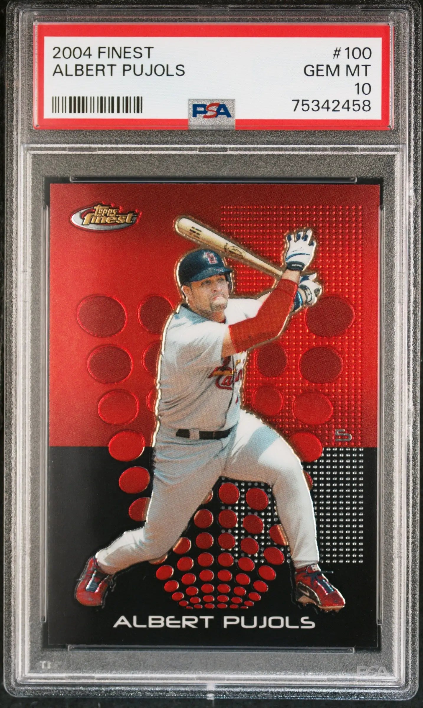 Graded Albert Pujols baseball card from Topps Finest by Columbia Hobby in PSA 10 GEM MINT