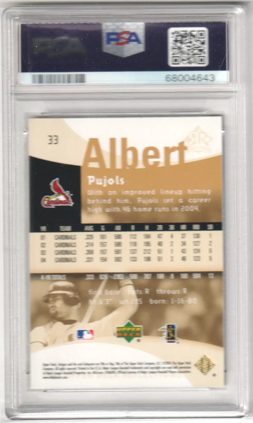Graded Albert Pujols baseball card from Upper Deck Reflections, PSA 9 Mint at Columbia Hobby