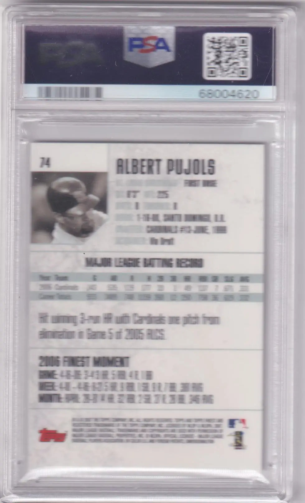 Albert Pujols baseball card from Topps Finest 2007 at Columbia Hobby