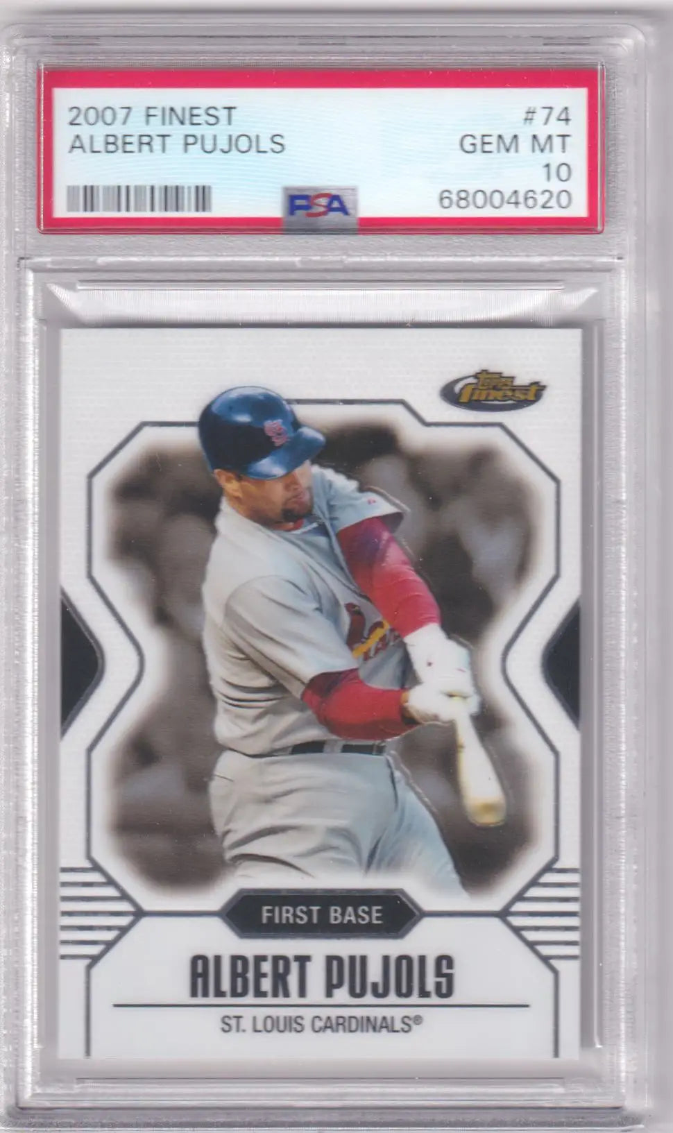 Graded Albert Pujols baseball card from Topps Finest by Columbia Hobby in PSA 10 GEM MINT
