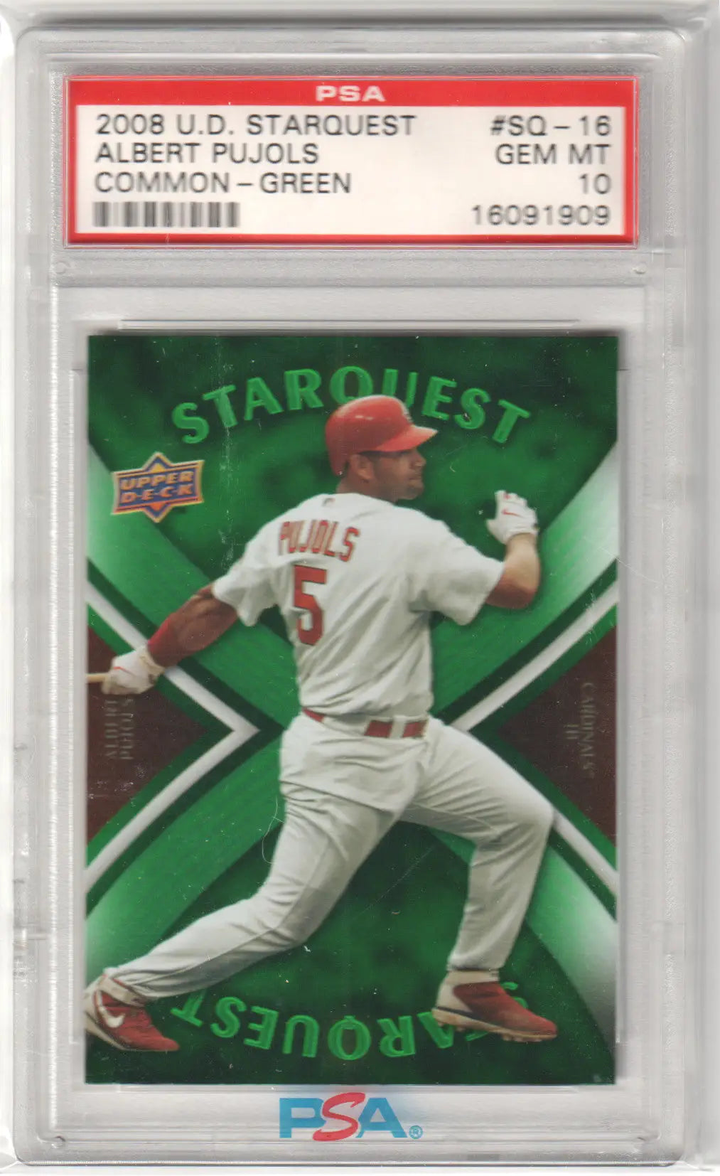 Graded Albert Pujols baseball card from Upper Deck’s 2008 First Edition Starquest series