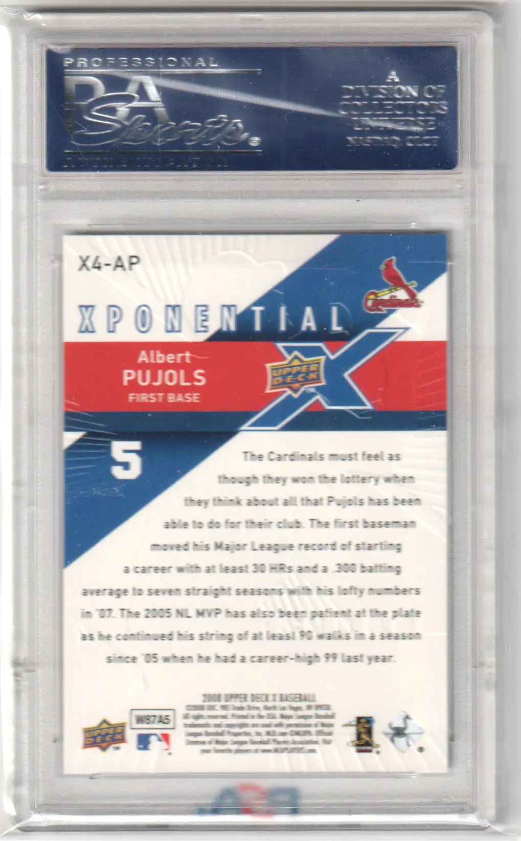Graded Albert Pujols baseball card from Upper Deck Xponential series at Columbia Hobby