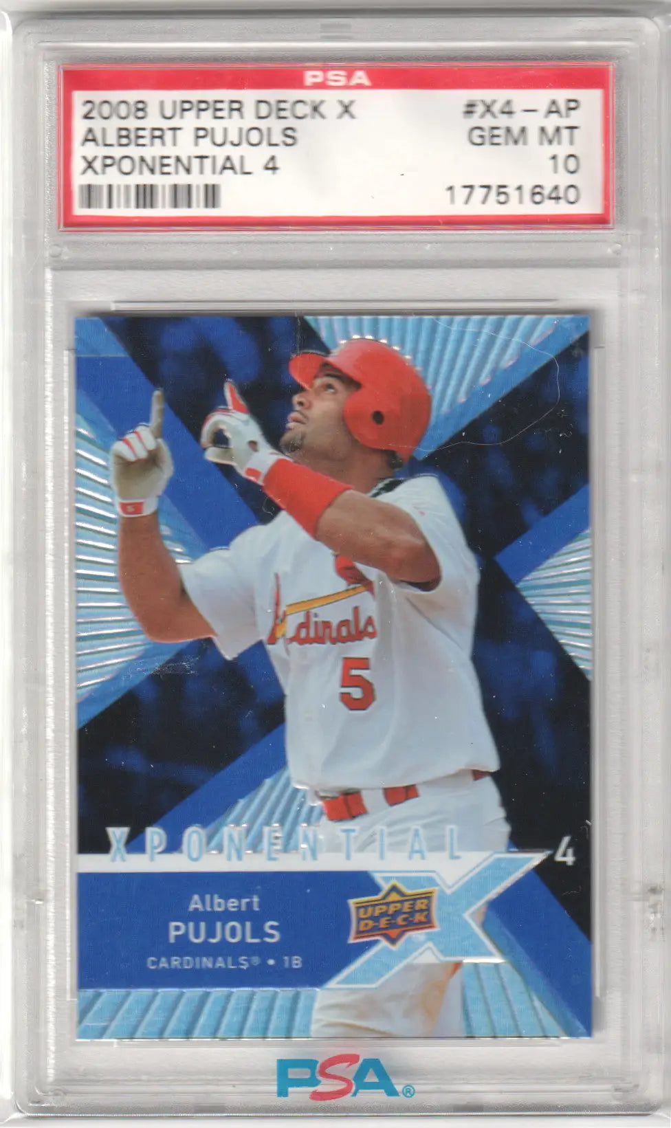 Graded Albert Pujols baseball card from Upper Deck X Xponential series, Columbia Hobby certified